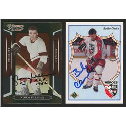 Lot of (2) Signed Hockey Cards with 1990-91 Upper Deck #509 Bobby Clarke HERO  2008 Donruss Sports L