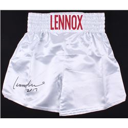 Lennox Lewis Signed Boxing Trunks Inscribed "2017" (JSA COA)