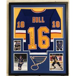 Brett Hull Signed 34x42 Custom Framed Jersey Inscribed "HOF 2009" (JSA COA)