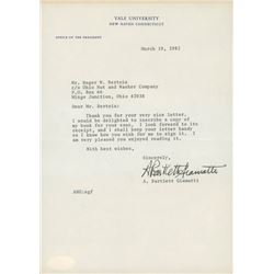 A. Bartlett Giamatti Signed 7x10 Typed Letter (JSA COA)