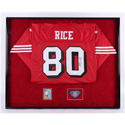 Jerry Rice Signed 32x40.25x2.75 Custom Framed Shadowbox Jersey Display (JSA COA)