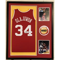 Hakeem Olajuwon Signed 34x42 Custom Framed Jersey (Beckett COA)