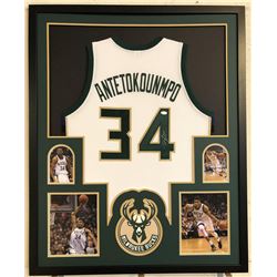 Giannis Antetokounmpo Signed 34x42 Custom Framed Jersey (JSA COA)