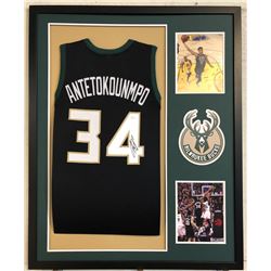 Giannis Antetokounmpo Signed 34x42 Custom Framed Jersey (JSA COA)