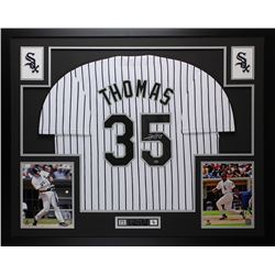 Frank Thomas Signed White Sox 35x43 Custom Framed Jersey (Leaf COA)