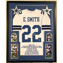 Emmitt Smith Signed 34x42 Custom Framed Career Highlight Stat Jersey (Beckett COA  PROVA Hologram)
