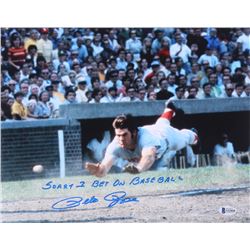 Pete Rose Signed Cincinnati Reds 11x14 Photo Inscribed "Sorry I Bet On Baseball" (Beckett COA)