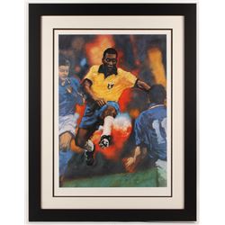 Pele Signed LE Team Brazil 27.5x35.5 Custom Framed Lithograph Display (JSA COA)