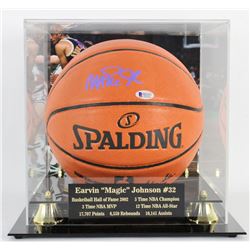 Magic Johnson Signed NBA Game Ball Series Basketball with Display Case (Beckett COA)