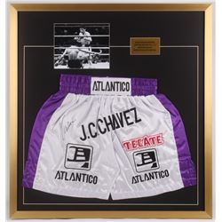 Julio Cesar Chavez Signed 32x34 Custom Framed Boxing Trunks Display (JSA COA)