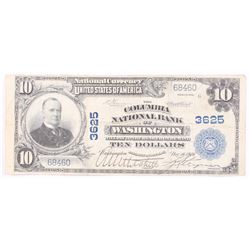 1902 $10 Ten Dollars U.S. National Currency Large Bank Note - The Columbia National Bank of Washingt