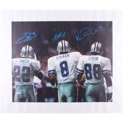 Emmitt Smith, Troy Aikman  Michael Irvin Signed Dallas Cowboys 25.5x30.5 Photo On Canvas (PSA Hologr