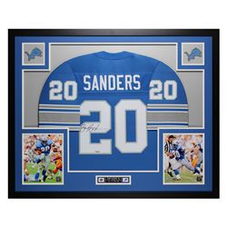 Barry Sanders Signed 35x43 Custom Framed Jersey Display (TriStar Hologram)