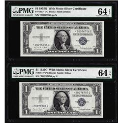 (2) Consecutive 1935G $1 Silver Certificate STAR Notes PMG Choice Uncirculated 64EPQ