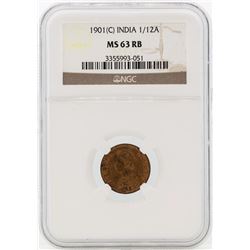 1901 India 1/12 Annas Coin NGC MS63RB