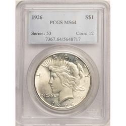 1926 $1 Peace Silver Dollar Coin PCGS MS64