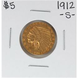 1912-S $5 Indian Head Half Eagle Gold Coin