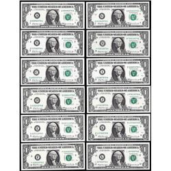 District Set of (12) 1969A $1 Federal Reserve Notes