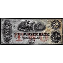 1800's $2 The Sussex Bank New Jersey Obsolete Note