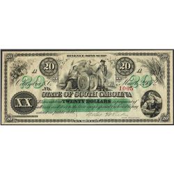 1872 $20 State of South Carolina Revenue Bond Obsolete Note
