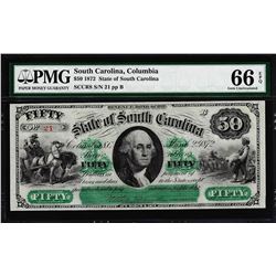 1872 $50 State of South Carolina Obsolete Note PMG Gem Uncirculated 66EPQ Low Serial