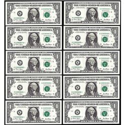 Lot of (10) Consecutive 2001 $2 Federal Reseve Star' Notes Dallas