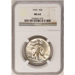 1943 Walking Liberty Half Dollar Coin NGC MS64