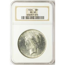 1923 $1 Peace Silver Dollar Coin NGC MS65