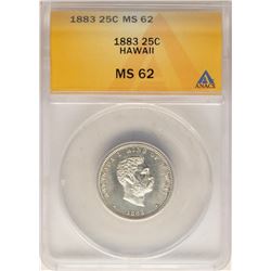 1883 Kingdom of Hawaii Quarter Coin ANACS MS62