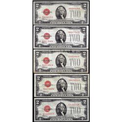Lot of (5) 1928D/E $2 Legal Tender Notes