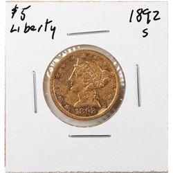 1892-S $5 Liberty Head Half Eagle Gold Coin