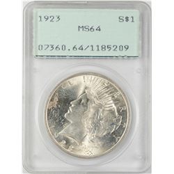 1923 $1 Peace Silver Dollar Coin PCGS MS64 Old Green Rattler