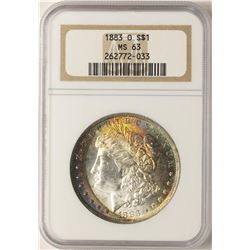 1883-O $1 Morgan Silver Dollar Coin NGC MS63 Amazing Rainbow Toning