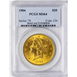1904 $20 Liberty Head Double Eagle Gold Coin PCGS MS64