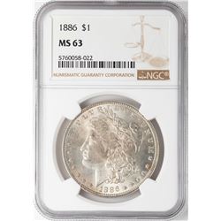 1886 $1 Morgan Silver Dollar Coin NGC MS63