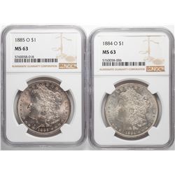 Lot of 1884-O & 1885-O $1 Morgan Silver Dollar Coin NGC MS63