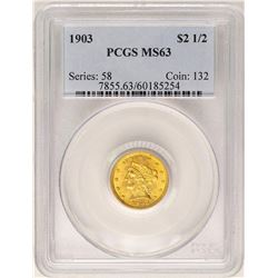 1903 $2 1/2 Liberty Head Quarter Eagle Gold Coin PCGS MS63