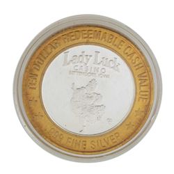 .999 Silver Lady Luck Casino Bettendorf, Iowa $10 Limited Edition Gaming Token
