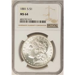 1881-S $1 Morgan Silver Dollar Coin NGC MS64 Nice Reverse Toning