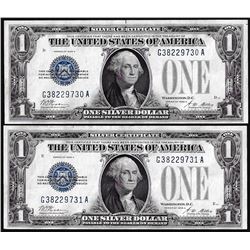 Lot of (2) Consecutive 1928A $1 Funnyback Silver Certificate Notes