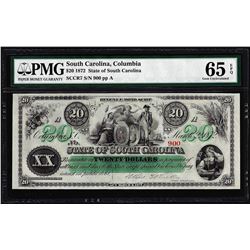 1872 $20 State of South Carolina Revenue Bond Obsolete Note PMG Gem Uncirculated 65EPQ