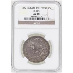 1834 Large Date Small Letters Capped Bust Half Dollar Coin NGC AU58