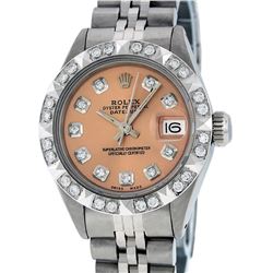 Rolex Ladies Stainless Steel Salmond Pyramid Diamond Datejust Wristwatch