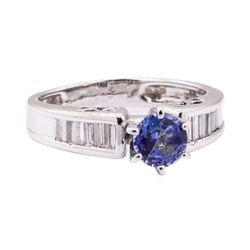 1.05 ctw Blue Sapphire and Diamond Ring - 18KT White Gold