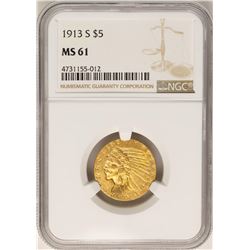 1913-S $5 Indian Head Half Eagle Gold Coin NGC MS61