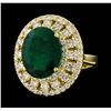 Image 1 : 6.63 ctw Emerald and Diamond Ring - 14KT Yellow Gold