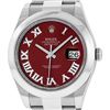 Image 2 : Rolex Mens SS 41MM Red Roman Diamond Datejust 2 Oyster Band Wristwatch With Box