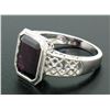 Image 3 : 14k White Gold Filigree Ring w/ Large Emerald Cut Deep Wine Red Rhodolite Garnet