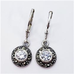 Silver Cz And Marcasite Leverback Earrings, Suggested Retail Value $160