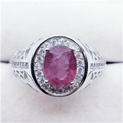 Silver Men'S Ruby Cubic Zirconia Ring (~weight 6.5g), Suggested Retail Value $500 (Estimated Selling